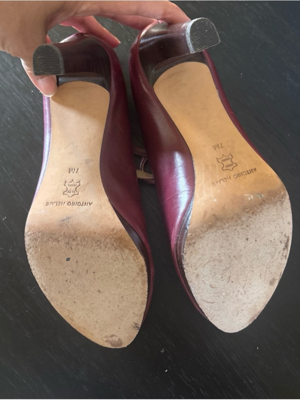ANTONIO MELANI Wine Leather Mid-Heel Pumps